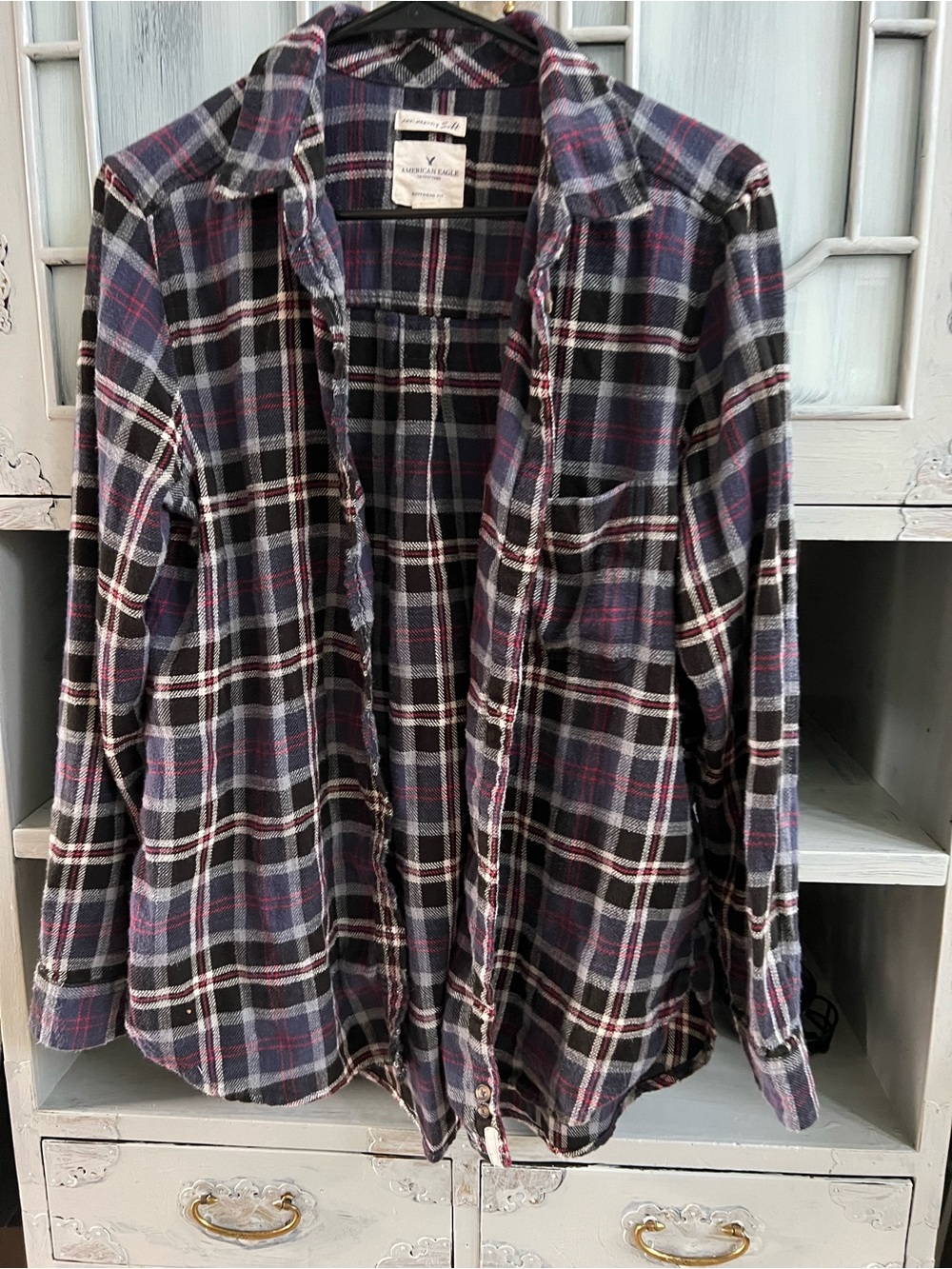 American Eagle Outfitters Plaid Flannel Shirt - Black, Gray, Burgundy
